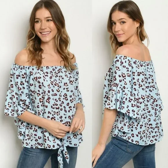 Light Blue Animal Print Blouse - Picture 2 of 7